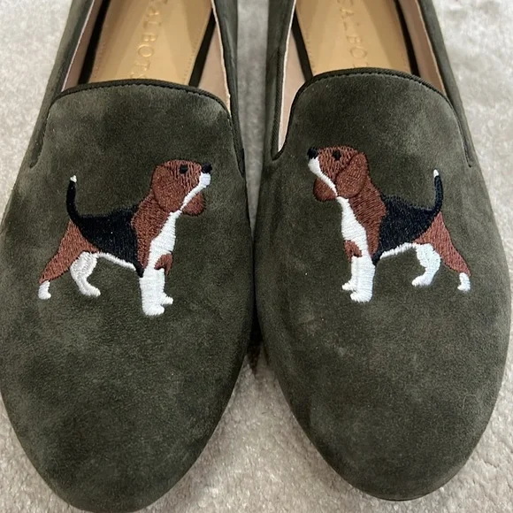 NWOT Talbots RYAN EMBROIDERED SUEDE LOAFERS/FLATS in olive size 7.5 - Picture 3 of 9
